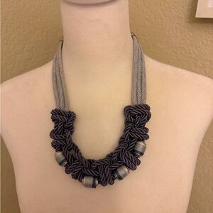 Chico's Dusty Blue Knotted Cord Statement Necklace